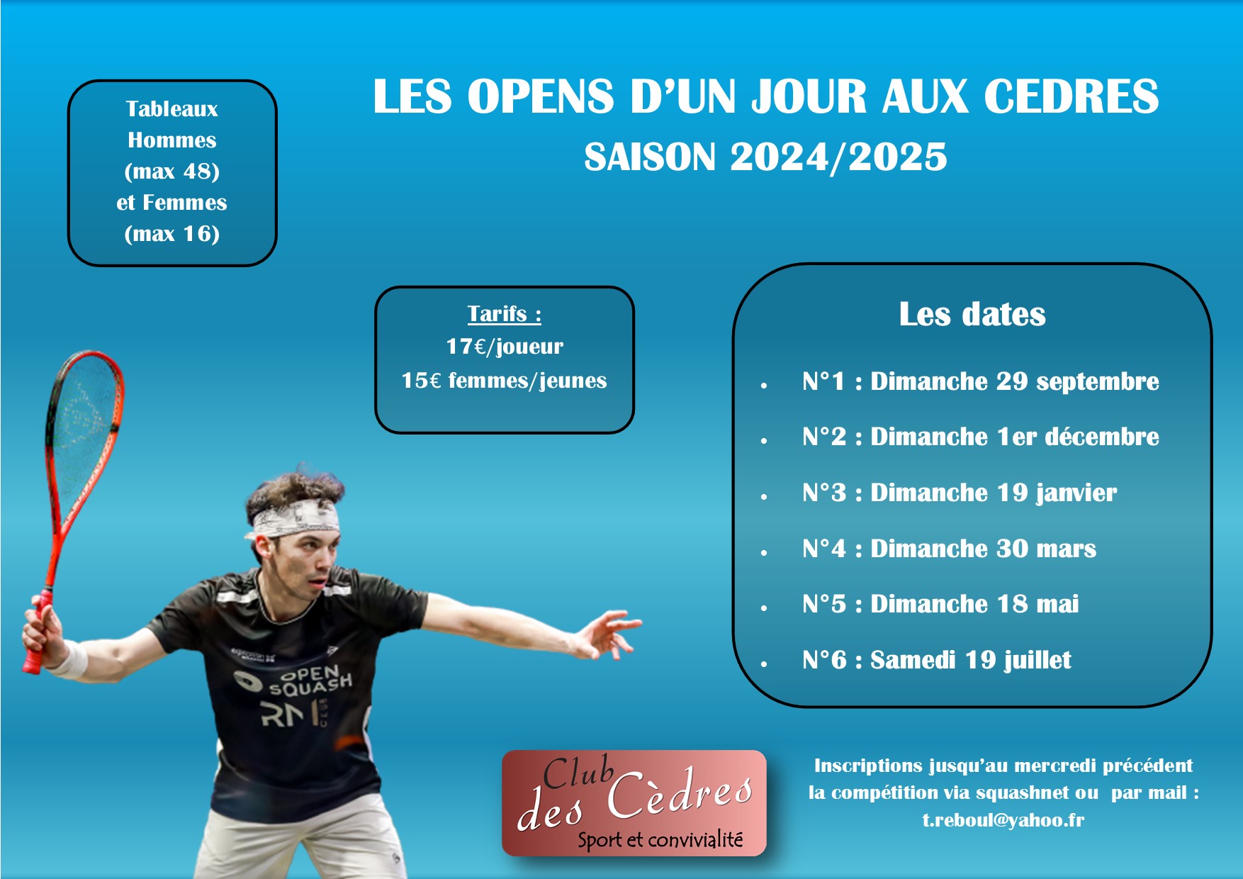 Tournois squash saison 2024 2025